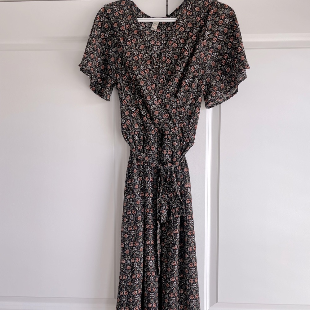 Flamingo Urban floral black wrap dress